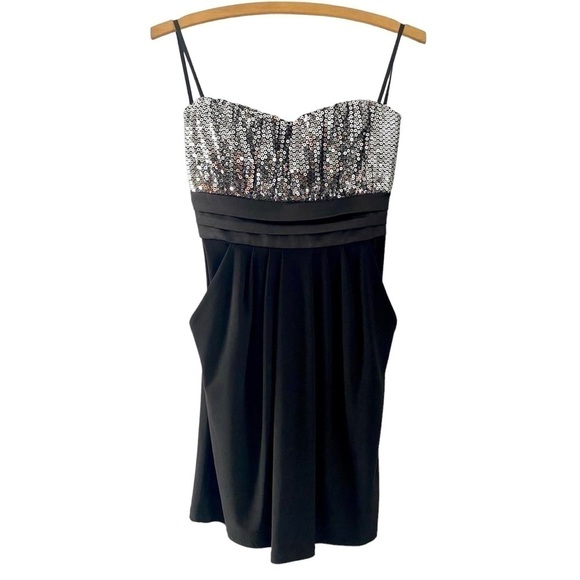 Deb Strapless Formal Black Dress with Silver Sequins Prom Junior MEDIUM - Picture 1 of 4